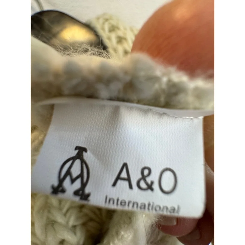 A&O International Scarf Cream Chunky Knit Fringe Button Cowl Neck Warmer Boho